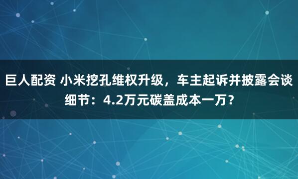 巨人配资 小米挖孔维权升级，车主起诉并披露会谈细节：4.2万元碳盖成本一万？