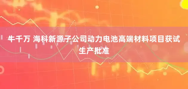 牛千万 海科新源子公司动力电池高端材料项目获试生产批准