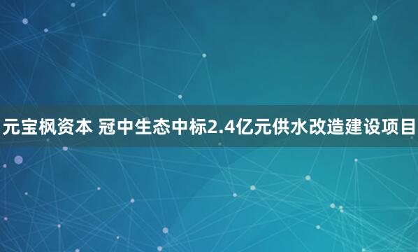 元宝枫资本 冠中生态中标2.4亿元供水改造建设项目
